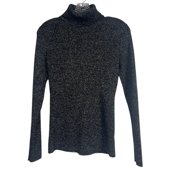 Style & Co. Sweaters - Style & Co Sz M Sweater Black Silver Gold Metallic Turtleneck Classic Party Top